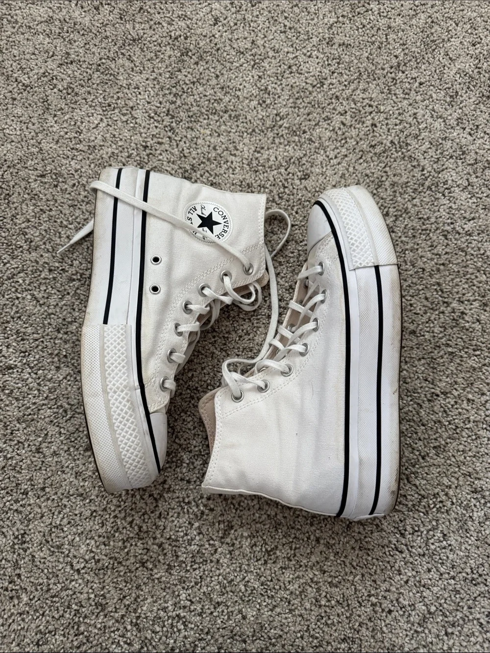 Converse White High-Top Platform Sneakers with Black Stripe Size 8.5